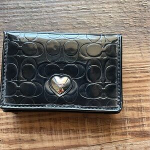 Coach Black Patent Leather Card Case with Heart Emblem